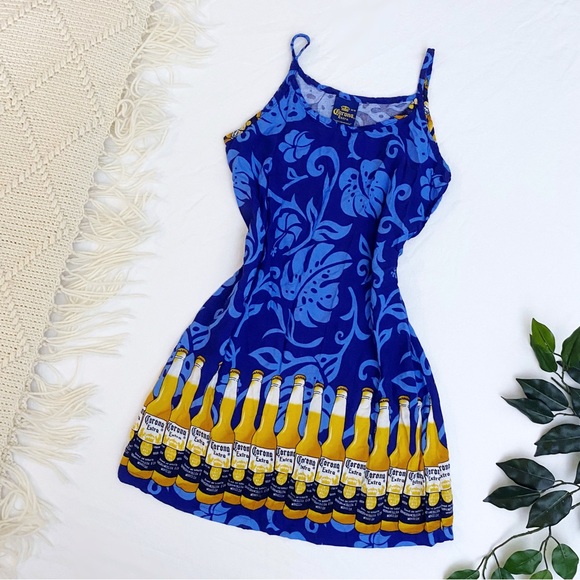 Vintage Corona Extra Tropical Printed Cami Mini Dress - Picture 1 of 5